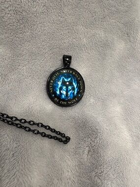 Be The Wolf Blue Flame Wolf Pendant Necklace - Black Chain